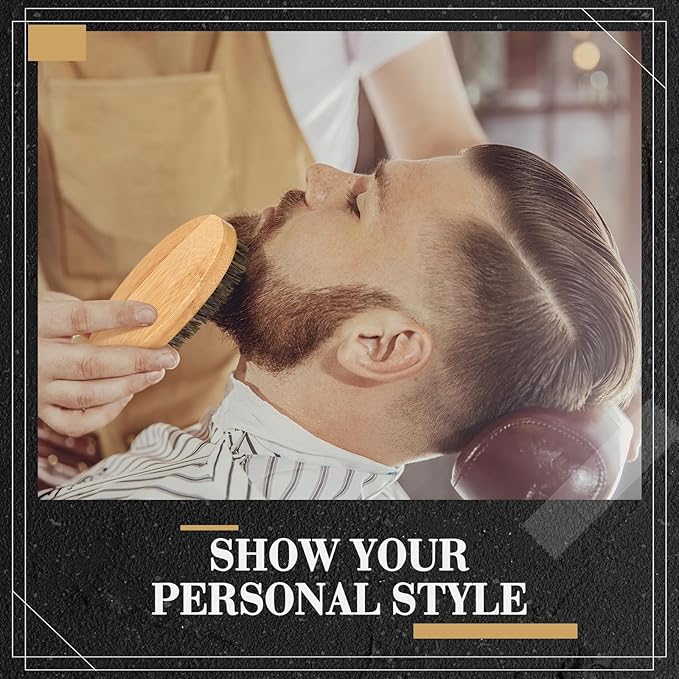 Maitys 10 Sets Beard Brush and Comb Set Bulk Boar Bristle Beard Brush Comb Scissors Kit Gifts for Men Father Colleague Employee Appreciation(Oval)