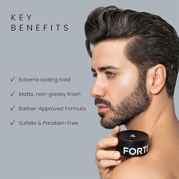 Alex Costa Hair Clay for Men by Forte Series Extreme Hold Men's with Natural Ingredients to Add Texture, Volume and Definition to Thick/Coarse Hair Premium Men's Hair Styling Products
