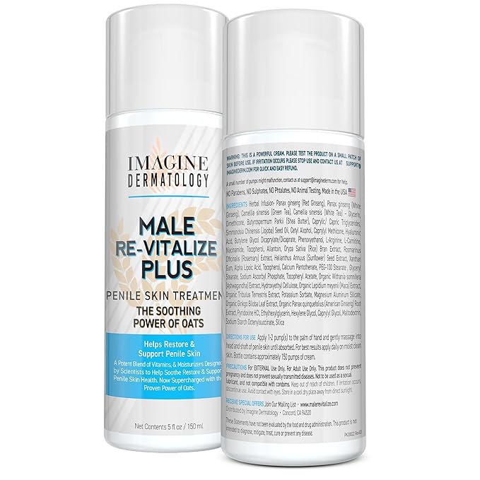 Male Re-Vitalize PLUS - Oats Penile Health Cream for Men - Relieve, Restore and Support Skin - Moisturizer Penile Lotion - Large Value Size (5fl oz/150ml)