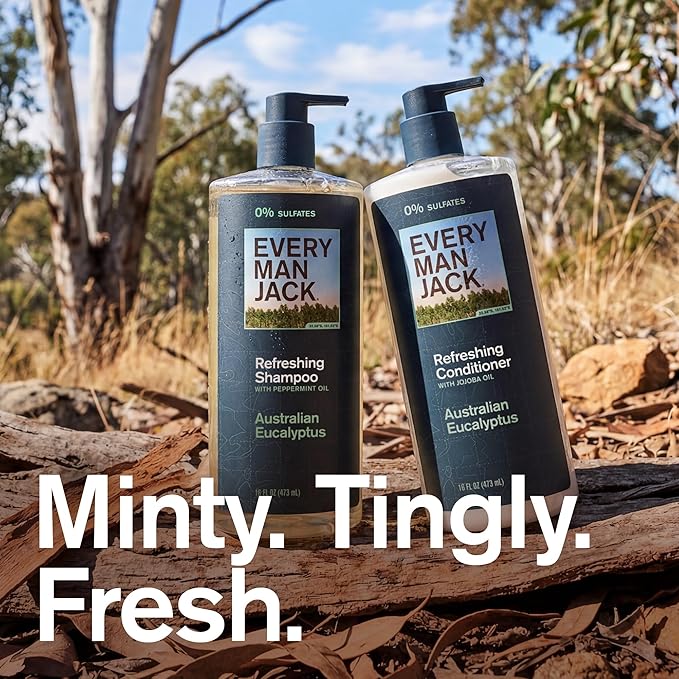 Every Man Jack Men's Shampoo and Conditioner Set - Australian Eucalyptus - Sulfate Free - Made w/Plant Powered Refreshing Ingredients like Peppermint & Jojoba Oil - 16 fl oz (2 Pack)