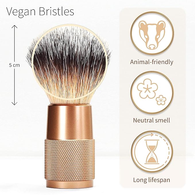 Bambaw - Synthetic Shaving Brush Rose Gold | Vegan Shaving Brush | Razor Bumps Treatment for Women | Shaving Brush in Metal for Ingrown Hair and Razor Burn Treatment| Pre Shave Exfoliator for Women