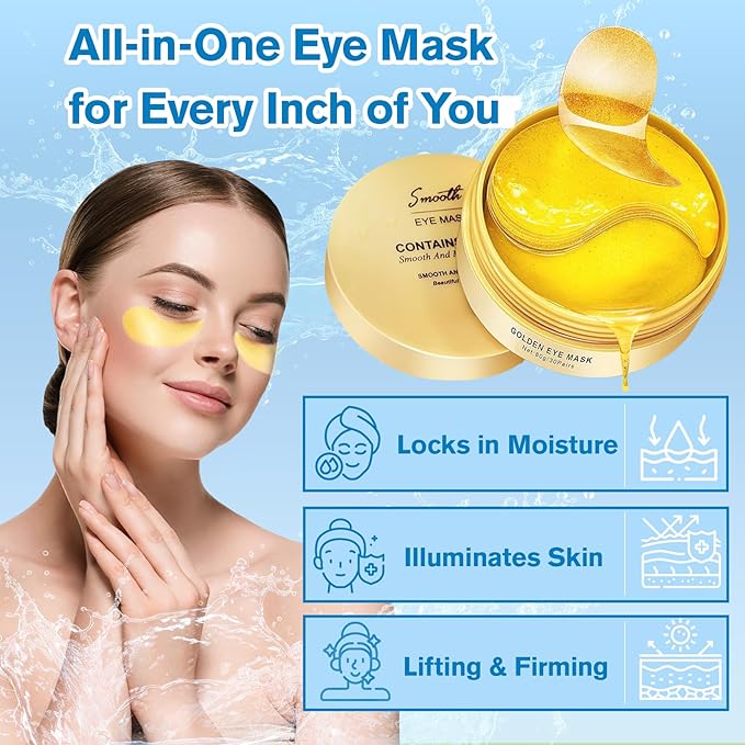 Gold Eye Patches 2-Pack (120 PCS) - Anti-Wrinkle & Firming Under Eye Gel Mask, Instantly Brighten Dark Circles, Luxury Collagen Treatment for Women, Wrinkle Patches for Eye Area