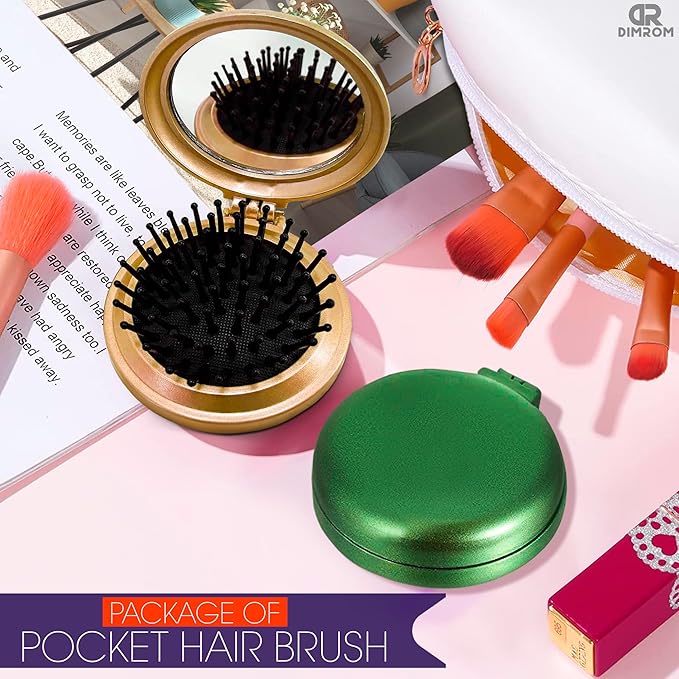 6Pcs Folding Hair Brush Set - Quality 2.5x0.8" Mini Hair Brush with Mirror for Hairstyling and Makeup on the Go - Travel-Friendly Foldable Hairbrush for Women with Soft Bristles, and Striking Colors