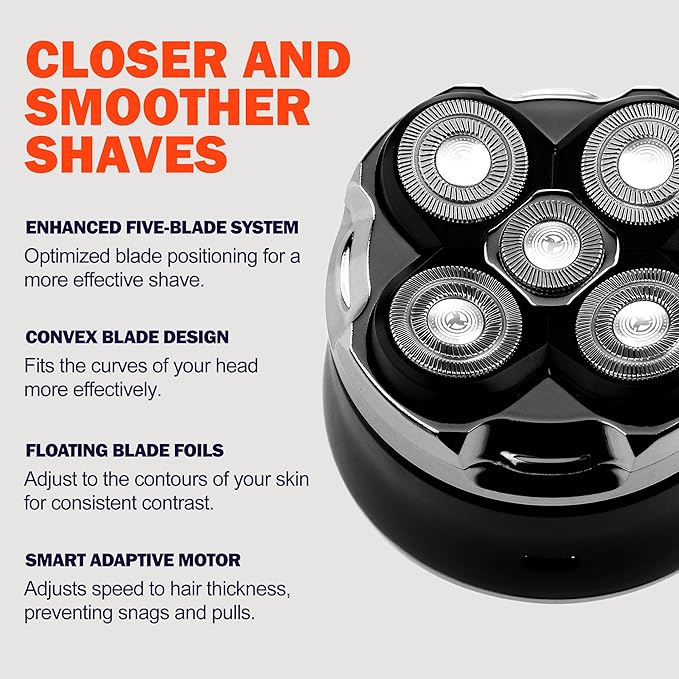 Toncoke 5D Head Shaver for Bald Men, IPX7 Waterproof Electric Shaver with LED Display, 2-Speed Cordless Rotary Razor for Face Nose Beard, Wet/Dry USB-C Charging Gift for Men