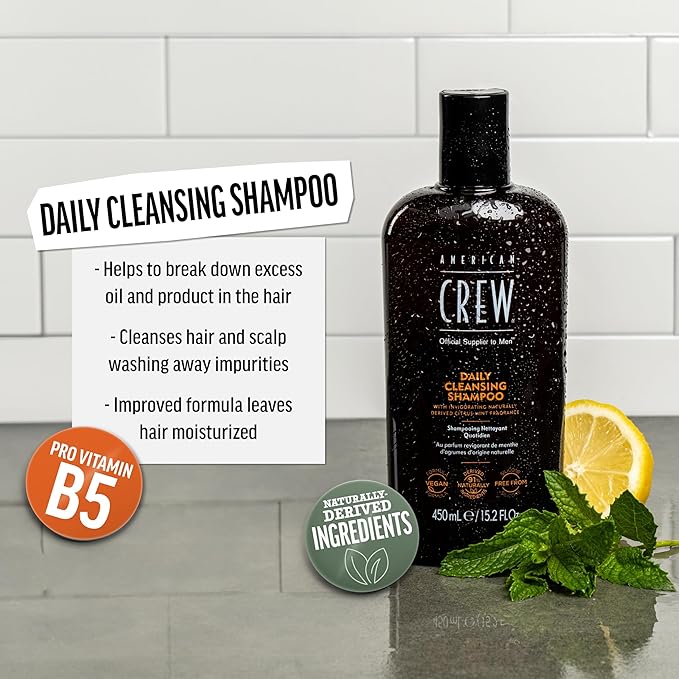 American Crew Shampoo for Men, Daily Cleanser, Naturally Derived, Vegan Formula, Citrus Mint Fragrance, 8.45 Fl Oz