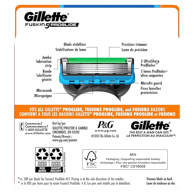 Gillette Fusion5 ProGlide Razor Blades for Men, 5-Blade Razor Refills, 9 Count