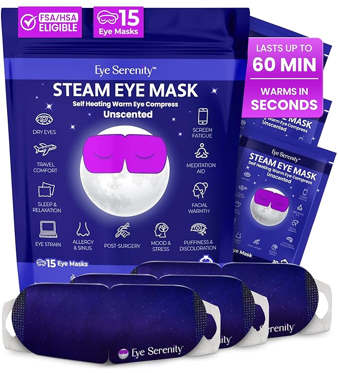 Steam Eye Mask, Self Heating Warm Compress for Dry Eyes I Heated Fast Relief for Stye, Puffy Sensitive Eyes - Moist Heat, Birthday Gifts for Women and Men, Travel & Relaxation Gifts - Unscented
