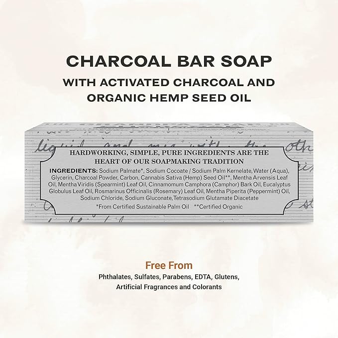 The Grandpa Soap Company Charcoal Bar Soap - With Activated Charcoal Hemp Seed and Mint Oil, Detoxifies, Draws Out Dirt and Toxins, Clear Congested Pores, Vegan, 4.25 Oz, 6 Pack