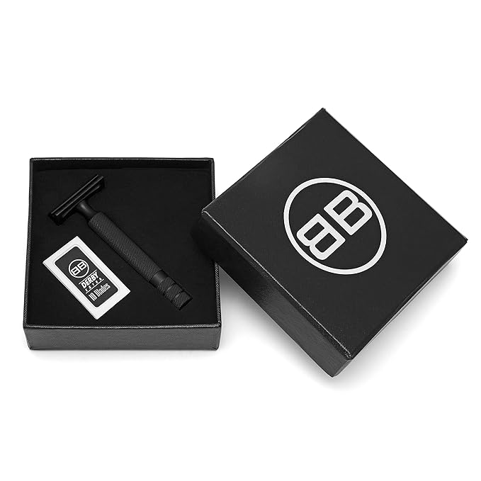 BBNY&Co Jet Black Premium Double-Edged Safety Razor Kit for Men and Women – Includes 10 Stainless Steel Reusable Blades