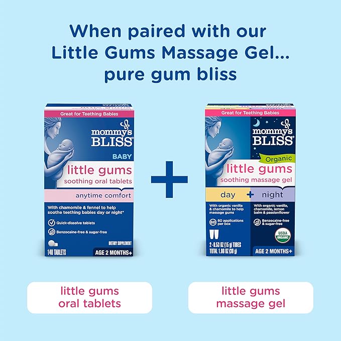 Mommy's Bliss Little Gums Soothing Oral Tablets,Great for Teething Babies,Benzocaine-Free & Sugar-Free,2 Months+,1 Bottle (140 Tablets),(Pack of 2)