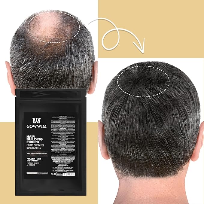Gowwim Hair Fibers，Instant Building Thickening Fibers for Thinning Loss Hair Natural Grey Coverage Touch up Bald Spot Cover up Waterproof & Sweatproof for Women & Men 100g