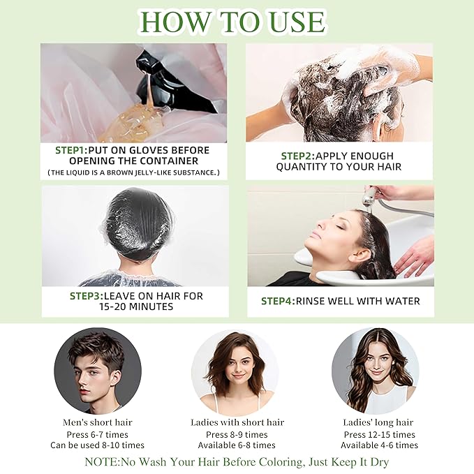 Black Hair Dye Shampoo 3 in 1 for Gray Hair Coverage, Herbal Ingredients Natural Shampoo Black Hair Dye for Women & Men/Ammonia-Free 520ml