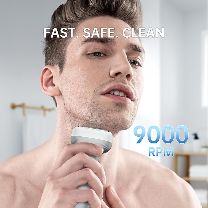 Electric Shaver for Men with Floating Arc 3-Blade, 9000 RPM, Magnetic Head, 1 Hour Fast Type-C Charging can Last for 60 Days, IPX7 Waterproof, Skin-Friendly Blade for Smooth Shaving, Gray