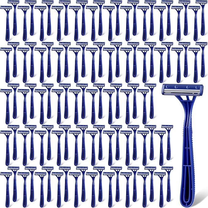 200 Pieces Disposable Razor Bulk for Men Individually Wrapped Twin Blades Shaving Razor for Shaving Safety Hotel Guest House Travel Home Use Portable, Blue