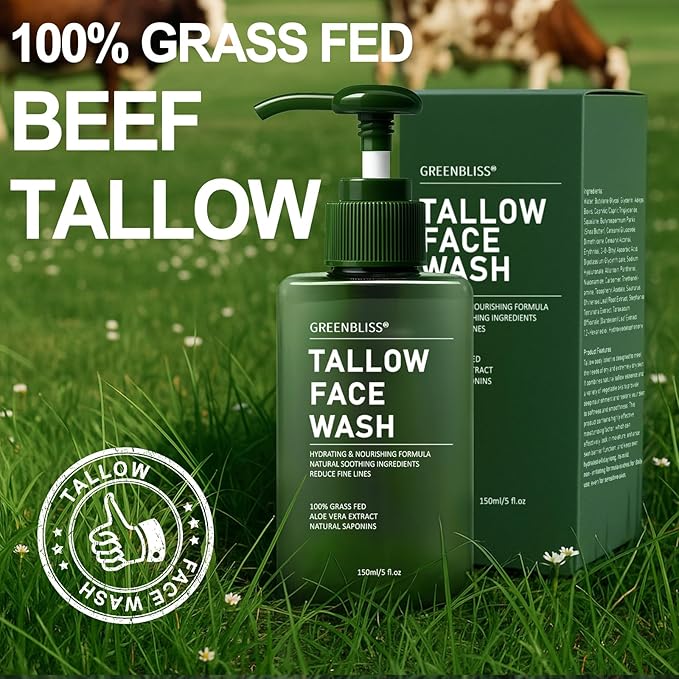 Beef Tallow for Skin Face Wash Grass Fed Beef Tallow Hydrating Facial Cleanser Skincare, Women Skin Care Tallow Gentle Face Cleanser Moisturizer, Face Exfoliating Face Wash, 5.07 FL. oz.