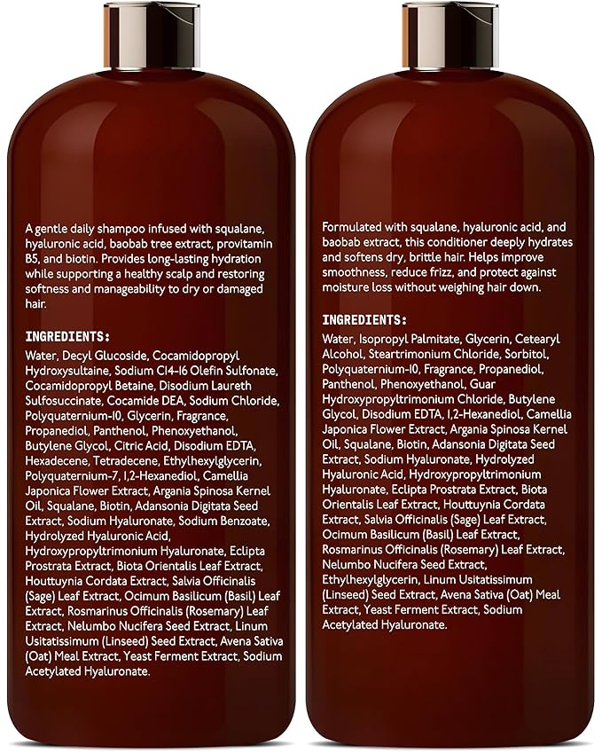 DEL SUR Hydrating Shampoo and Conditioner Set | 16 fl oz Each | with Camellia Japonica, Squalane, Hyaluronic Acid, Baobab Extract & Biotin | Deep Moisture for Dry, Damaged Hair