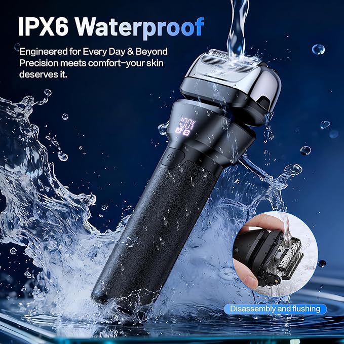 Electric Foil Shavers for Men Electric Razor with 4D Flex Floating Heads,Rechargeable Beard Trimmer with LED Display,Cordless Face Shaver for Travel,IPX6 Waterproof Wet Dry Face Razor,USB Type C