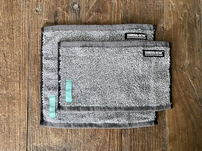 FACESOFT Mini and Nano Detox Sweat Charcoal Towel Multipack - Infused with Activated Charcoal - Pulls Oils and Toxins from Skin - Absorbent Cotton Exercise Towel - No Synthetic Microfibers - 2 Pc