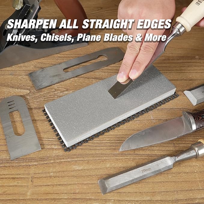 SHARPAL 168H Large 8" x 3" Dual-Grit Diamond Sharpening Stone – Coarse 325 & Extra-Fine 1000 Grit Monocrystalline Diamond Whetstone, Professional Knife Sharpener with Anti-Slip Pad and Angle Guide