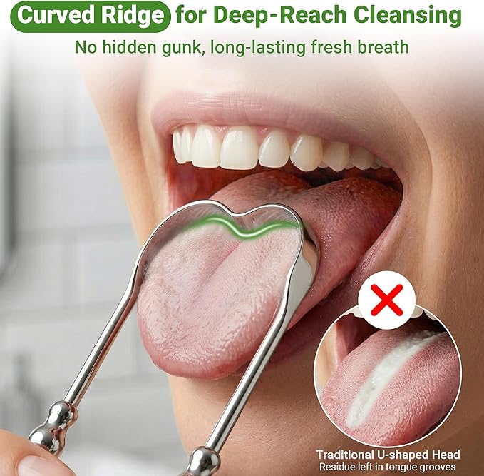 Metal Tongue Scraper for Adults & Tongue Cleaner (2 Pack), Stainless Steel Scrapers with Travel Cases, Reduce Bad Breath & Remove Tongue Coating, Smooth U-Shape Design