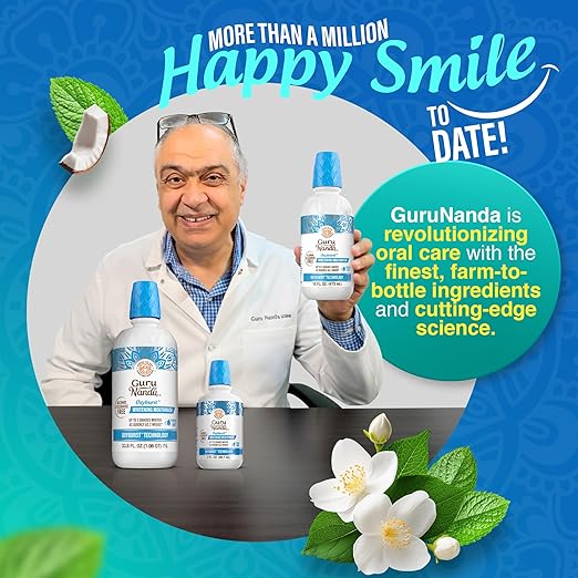 GuruNanda Oxyburst Teeth Whitening Mouthwash – Alcohol & Fluoride Free, with Hydrogen Peroxide & 7 Essential Oils, Value Size for Regular Use, Wild Mint, 1 Liter/33.8 fl oz