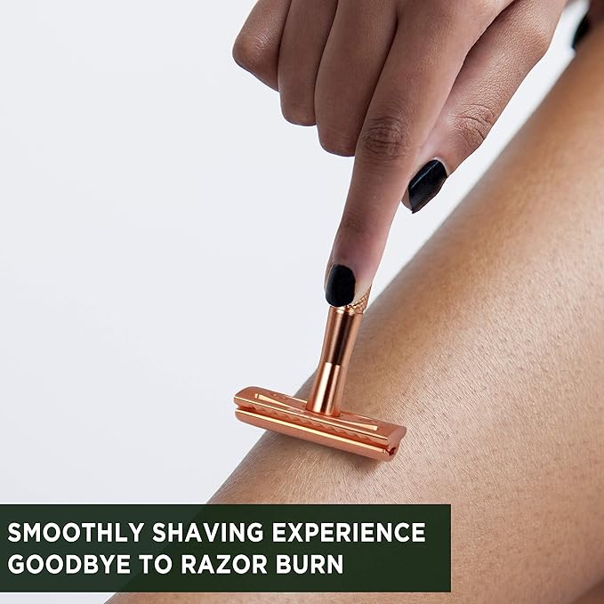 ZOMCHI Single Blade Razors for Women – Reusable Ladies Razor for Legs with 5 Double Edge Safety Razor Blades, Eco-Friendly Manual Shaving Razor - Rose Gold