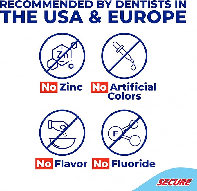 Secure Denture Adhesive Cream for Uppers, Lowers & Partials – Waterproof Seal & Zinc Free – Food Grade Ingredients - Less Adhesive, More Hold - Tube Lasts Up to 8 Weeks - 1.4 oz (4 Pack)