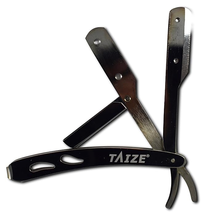 TAIZE - Straight Razor - Black Steel Design - Two Holes - 5''