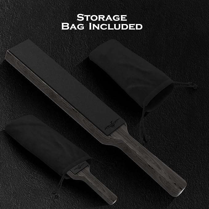 Leather Strop for Knife Sharpening Made from Premium Italian Leather, 14" Knife Strop with Storage Bag and 2 Polishing Compound for Various Knives, Razors, Axes, Chisels and Knives, Black