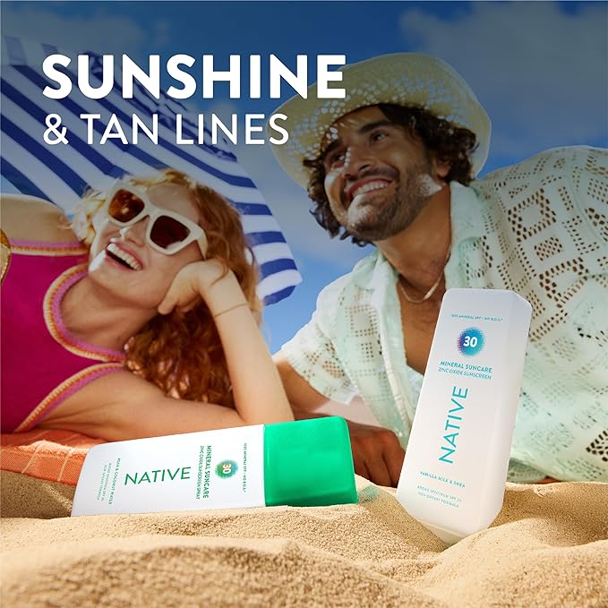 Native Sunscreen Lotion Unscented SPF 30, 100% Mineral SPF for Face & Body Broad Spectrum UVA UVB for Men & Women, Suitable for Sensitive Skin & Hawaii Compliant, Lightweight & No Residue, 7oz
