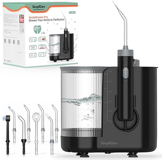 Pro Countertop Oral Irrigator Water Dental Flosser | 10 Pressure Levels, 21–160 PSI, 20.3 oz Large Tank, Complete 8-Tip System for Braces, Implants & Gum Care, BPA-Free (FC1761-Black)