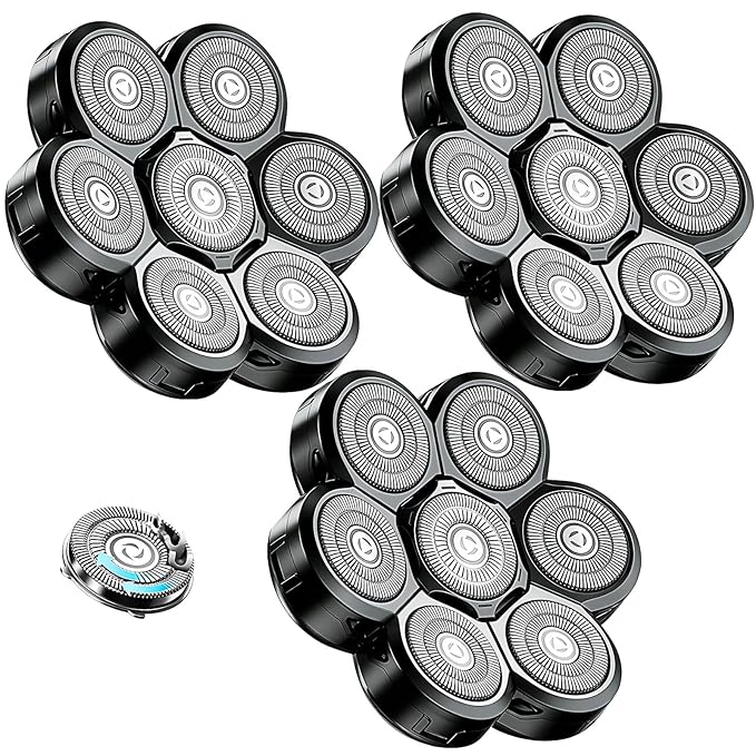 7 Head Shaver Replacement Heads for Freebird Shaver Bald Men, Head Shavers for Men,Shaver Replacement Blades for Rotary Shavers (Black/3count)