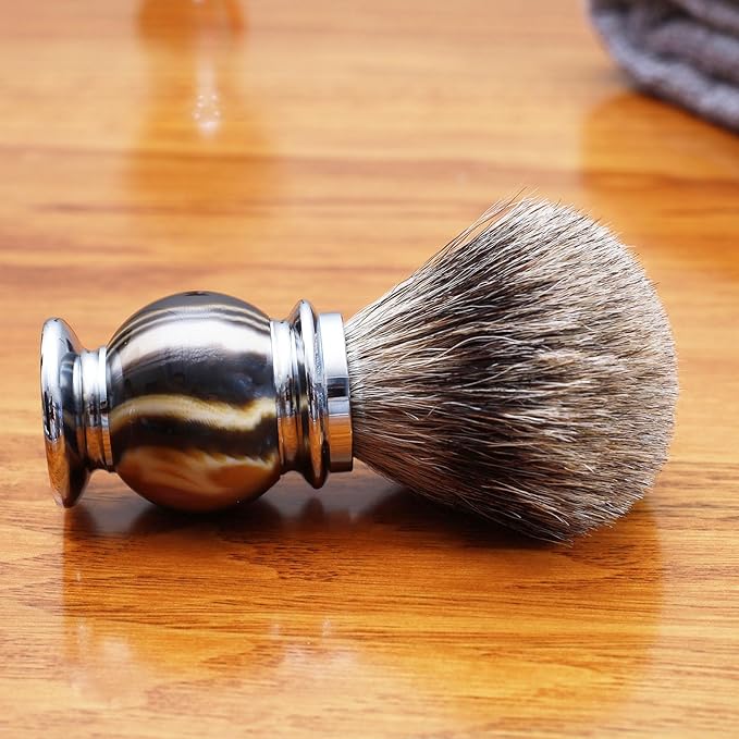 Professional Men's Shaving Brush Natural Pure Badger Hair Bristle Knot for Husband Father Brother Boyfriend Barber Grade Daily Grooming Tool Gift (Brown Brush)