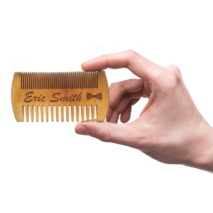 My Personal Memories Custom Engraved Wooden Beard and Mustache Comb - Personalized Grooming Wood Brush Gift with Dual Action Teeth for Men, Guys, and Him