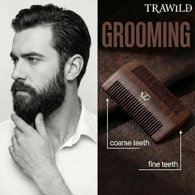 Sandalwood Beard Comb for Men with Mother of Pearl Inlay, Premium Grooming Wood & Wooden Comb for Beard and Mustache