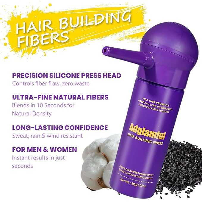Hair Fibers for Thinning Hair, Hair Fibers with Spray Applicator Nozzle, Undetectable Finish for Hair or Beard, Long-lasting Hair Loss Concealer for Women & Men (Black, 30g)