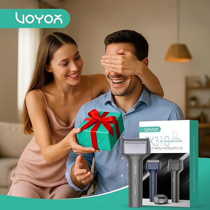 VOYOR Foil Shaver Electric Razor for Men 3 in 1 Shavers for Men with Double Foil Wet & Dry Face Shaver Lightweight Handheld Smooth Shave IPX6 Washable USB-C Rechargeable Travel Razor TX310 (Gray)