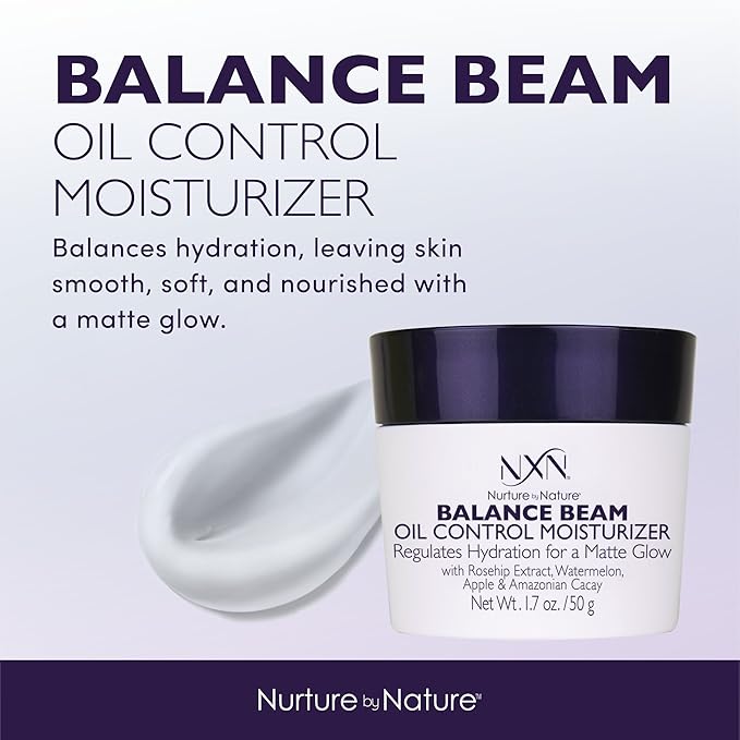NxN Balance Beam Oil Control Gel Cream Face Moisturizer, Natural Anti Aging Formula for Oily or Combination Skin, Men and Women, 1.7 Oz