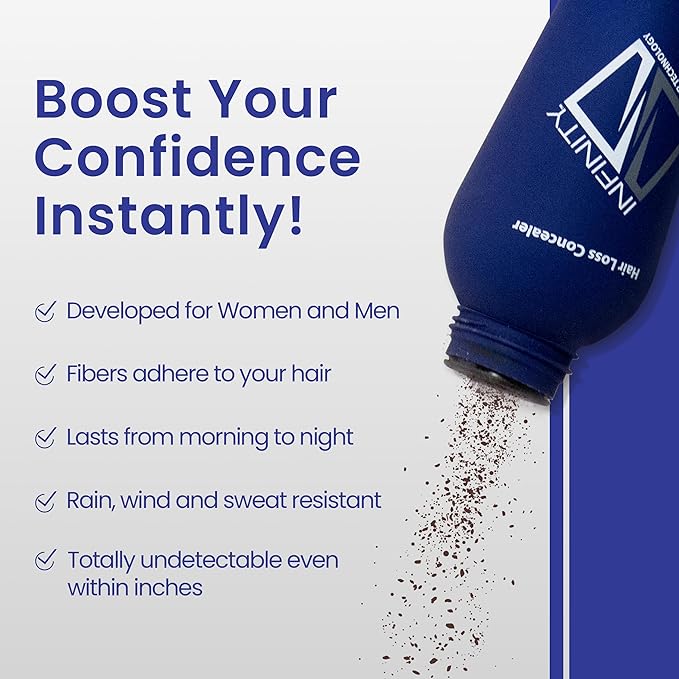 INFINITY Hair Fibers Dark Brown for Thinning Hair for Women & Men - 100% Undetectable Hair Building Fiber Powder - Conceal Hair Loss in 15 Seconds, 15g
