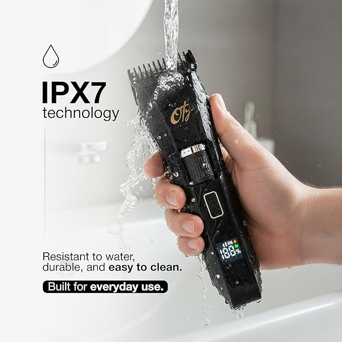 Oty Beard Trimmer for Men Adjustable - Waterproof Cordless Hair Clippers with 20-Length Dial, Stainless Steel Blades, LED Display & Travel Lock - Rechargeable Grooming Kit – Ideal Gift for Men