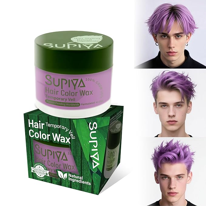 Temporary Hair Styling Color Wax, Purple Hair Dye Color Wax Washable Natural Instant Hair Coloring Cream for DIY Hairstyle for Kids Men Women(Color #69W)