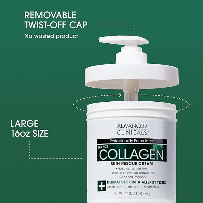 Advanced Clinicals Unscented Collagen Body Cream + Collagen Serum For Face 2PC Skincare Set | Face Serum & Body Lotion For Women & Men Helps Improve Look Of Wrinkles & Dry Skin, Fragrance Free, 2pc