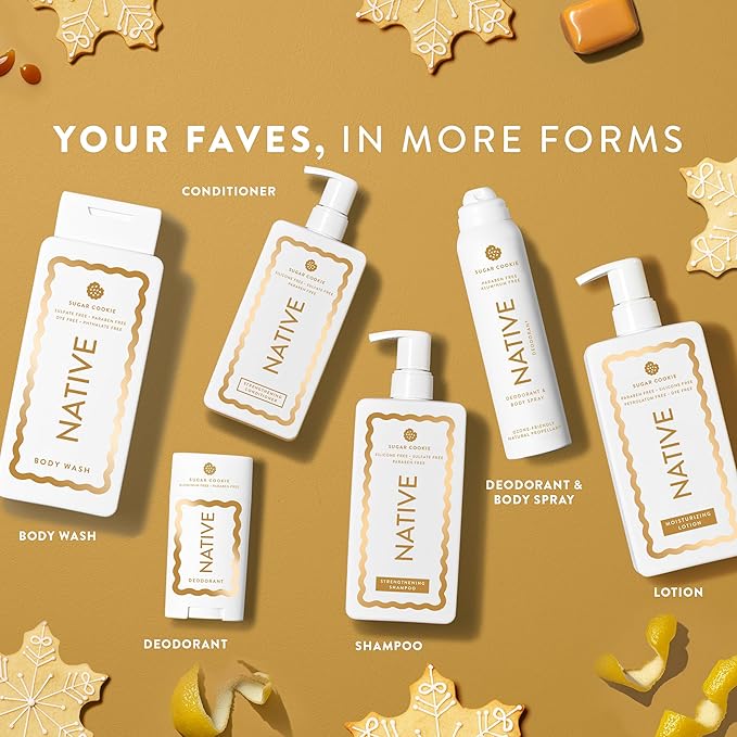 Native Body Wash, Holiday Edition, Sugar Cookie Scent, Contains Naturally Derived Ingredients | For Women & Men, Sulfate, Paraben, & Dye Free Leaving Skin Soft and Hydrated | 18 oz