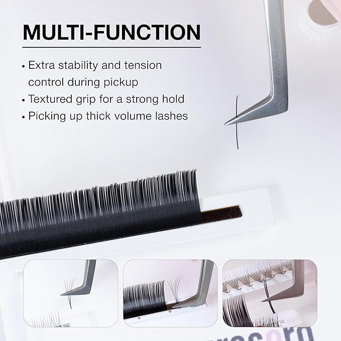 Curacoro Lash Tweezers - LashSmith L-Shaped Eyelash Tweezer for Thick Volume Lashes