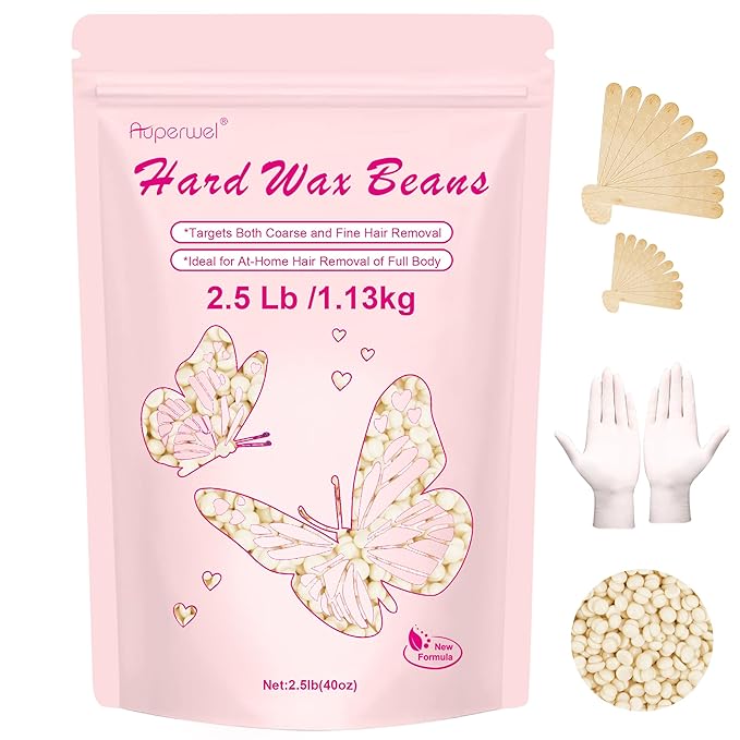 Wax Beads 2.5lb,Hard Wax Beads Suitable for Brazilian Bikini & Coarse Hair, Sensitive Skin Hard Wax for Hair Removal (Face/Body/Armpit), Refill Wax Bags for At-Home Waxing