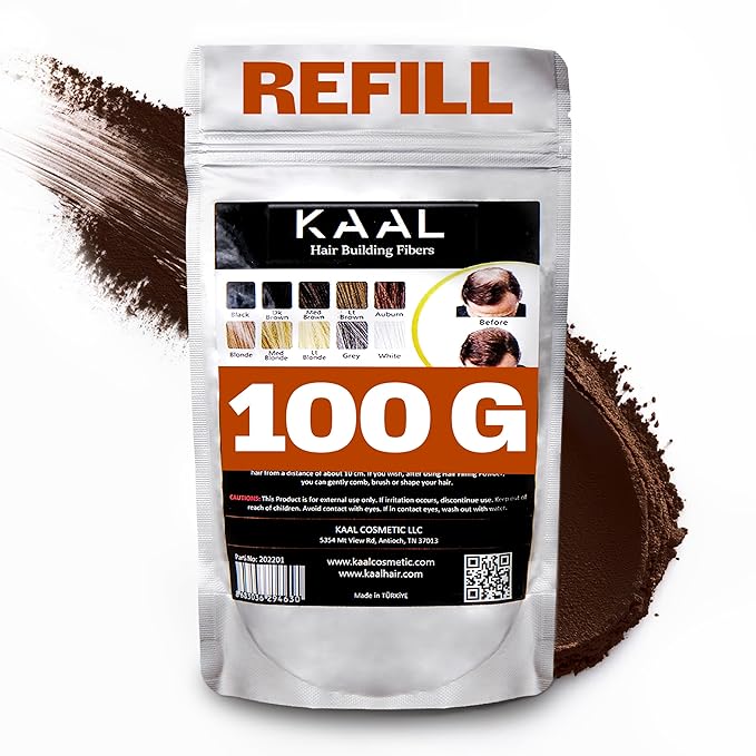 KAAL Hair Fiber Refill Pack | (3.53 oz, Dark Brown) Hair Fibers for Concealing Thinning Areas and Hair Loss, Texture Powder for Men and Women
