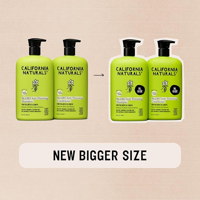 California Naturals Re:GRO Shampoo and Conditioner Set, Anti-Thinning & Hair Growth Support, All Hair Types, Vegan, Natural, Cruelty Free, Silicone, Paraben & Sulfate Free for Women & Men, 20 oz