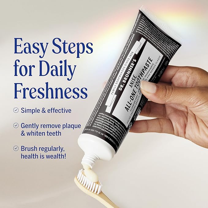 Dr. Bronner’s - All-One Toothpaste (Anise, 5 Ounce, 1-Pack) - 70% Organic Ingredients, Natural and Effective, Fluoride-Free, SLS-Free, Helps Freshen Breath, Reduce Plaque, Whiten Teeth, Vegan