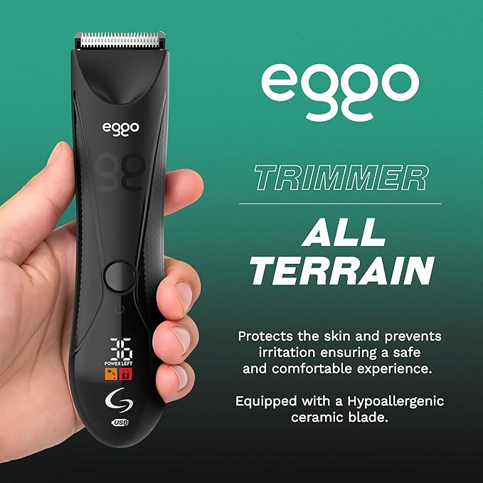 GA.MA Italy Eggo Body Trimmer for Men, Ceramic Blade for Sensitive Areas, LED Light, USB Rechargeable, 5600 RPM, Cordless Full Body Groomer with Guide Combs