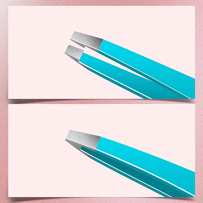 MARKHOR® Crystal Cyan Eyebrow Tweezers for Women Facial Hair, Splinter and Ingrown Hair Removal Tweezers Set, Professional Pointed and Slant Tweezers for Eyebrows, Precision Tweezers for Eyebrows
